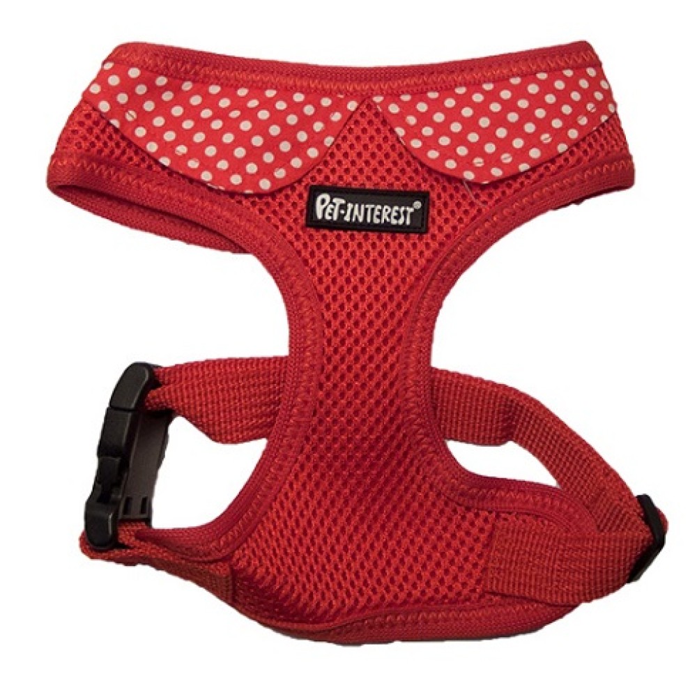 PET INTEREST MESH HARNESS RED & COLLAR DOTS M