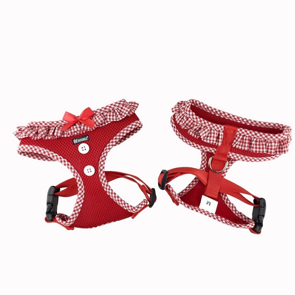 PET INTEREST MESH HARN RED W GINGHAM PIPING S