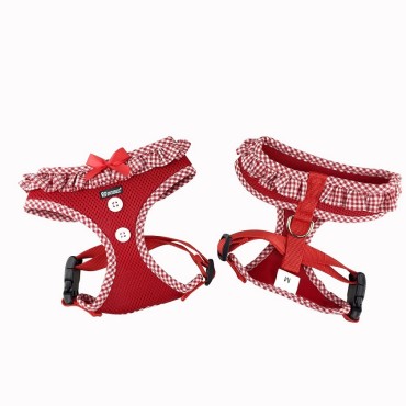 PET INTEREST MESH HARN RED W GINGHAM PIPING L