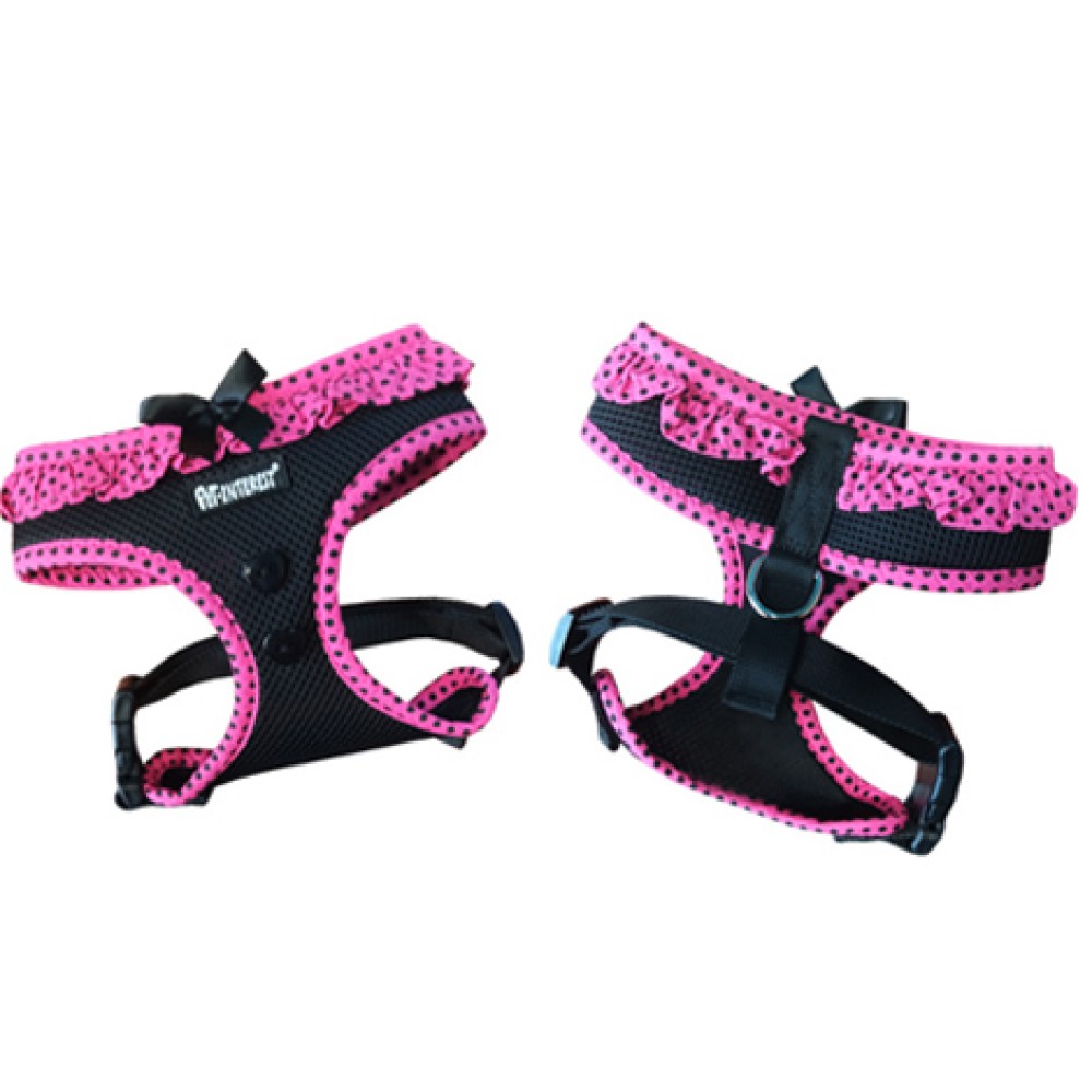 PET INTEREST MESH HARN PINK & BLACK W POLK.DOT PIPING L