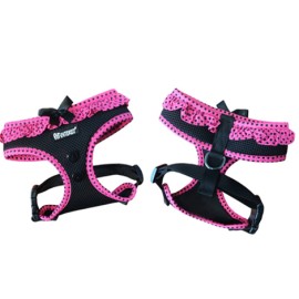 PET INTEREST MESH HARN PINK & BLACK W POLK.DOT PIPING M