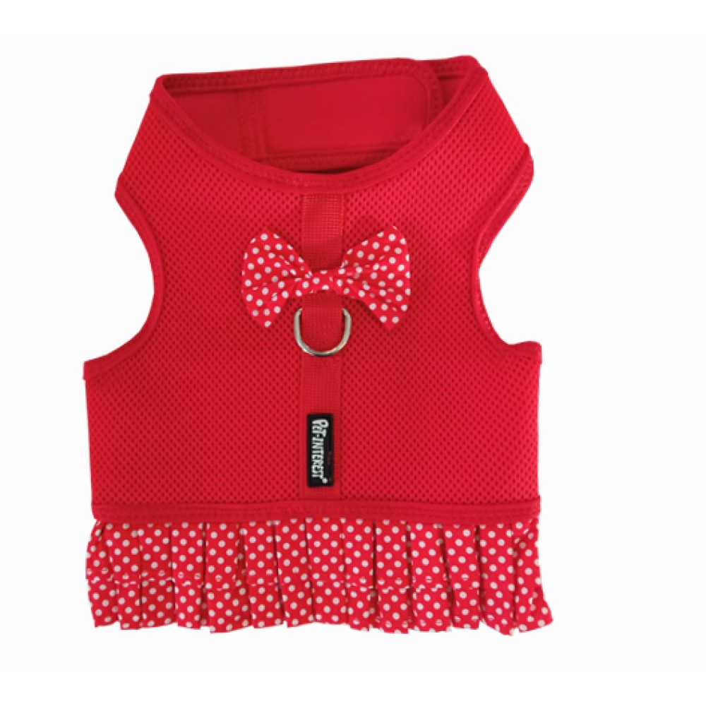 PET INTEREST MESH HARNESS RED & SKIRT DOTS S