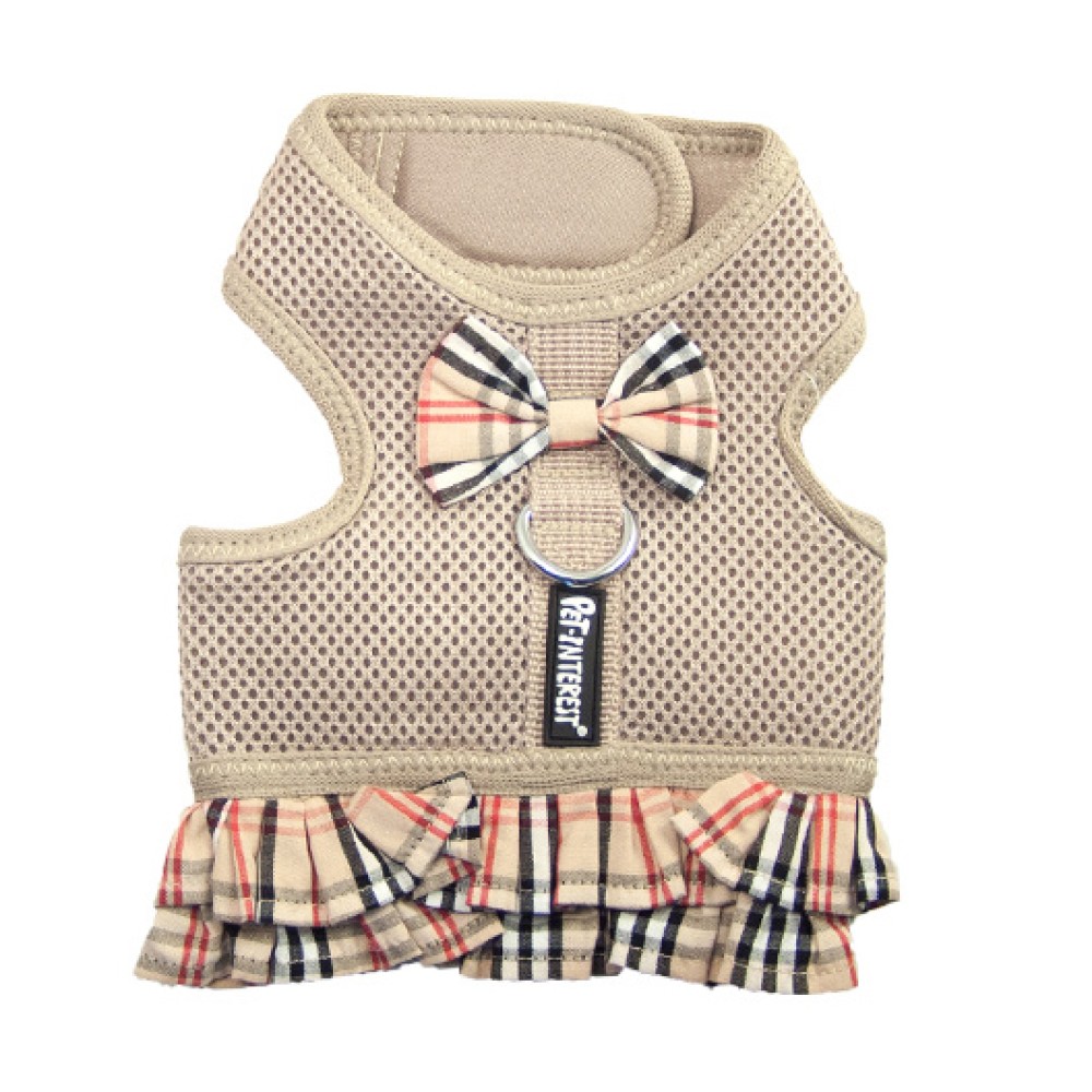 PET INTEREST MESH HARNESS BEIGE & SKIRT CHECKED XS