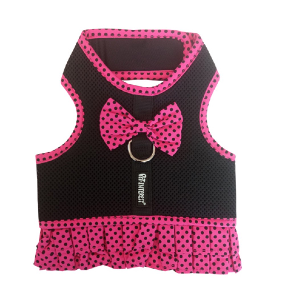 PET INTEREST MESH HARNESS PINK-BLACK & SKIRT DOTS S