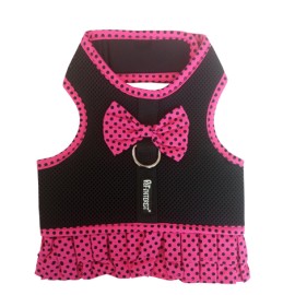 PET INTEREST MESH HARNESS PINK-BLACK & SKIRT DOTS XS